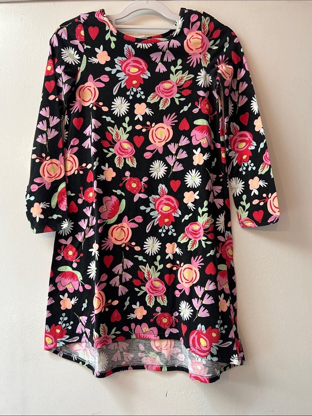 fabkids Black Dress with Pink & Red Floral Print